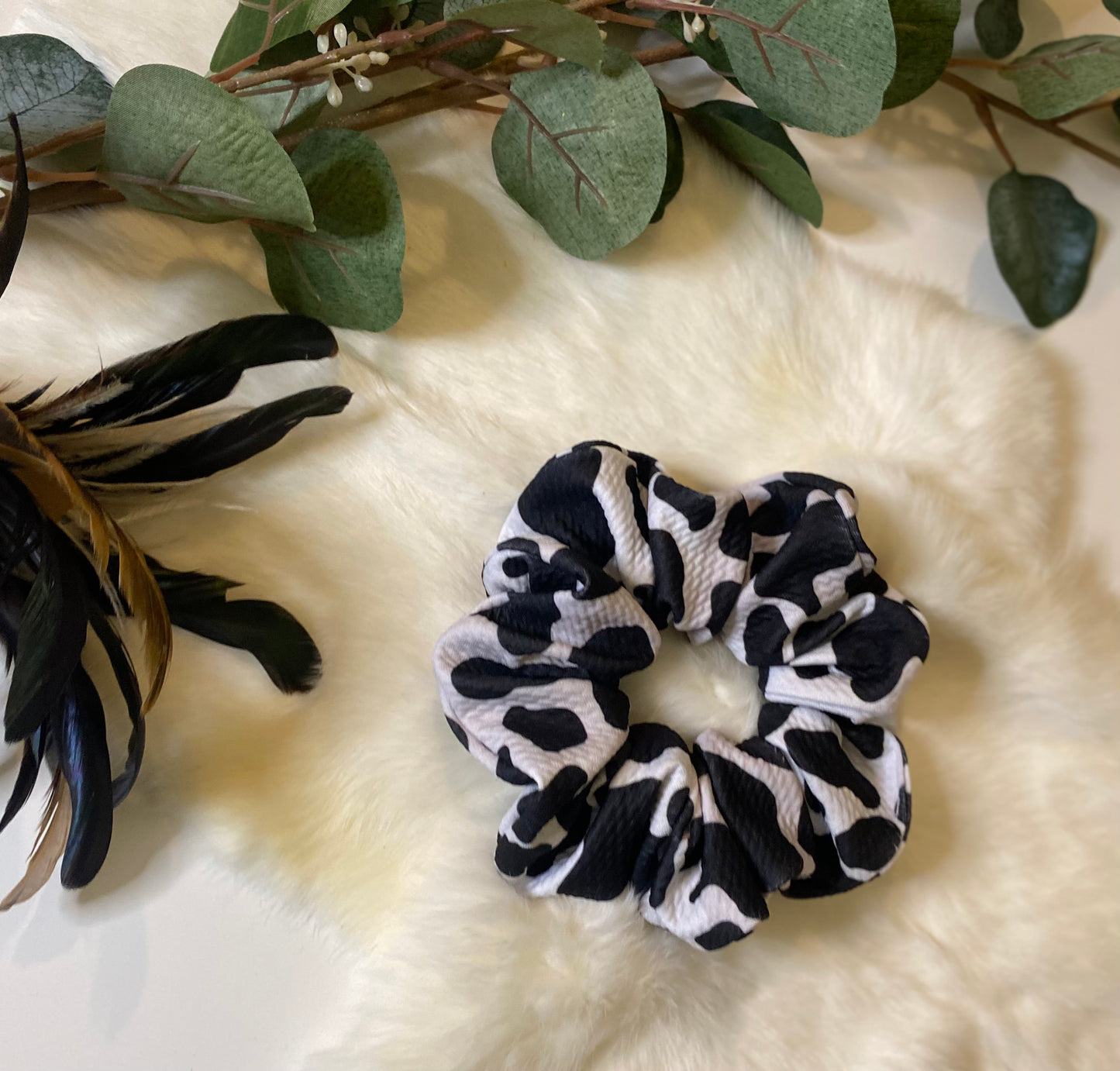 Black and White Cow Large Scrunchie